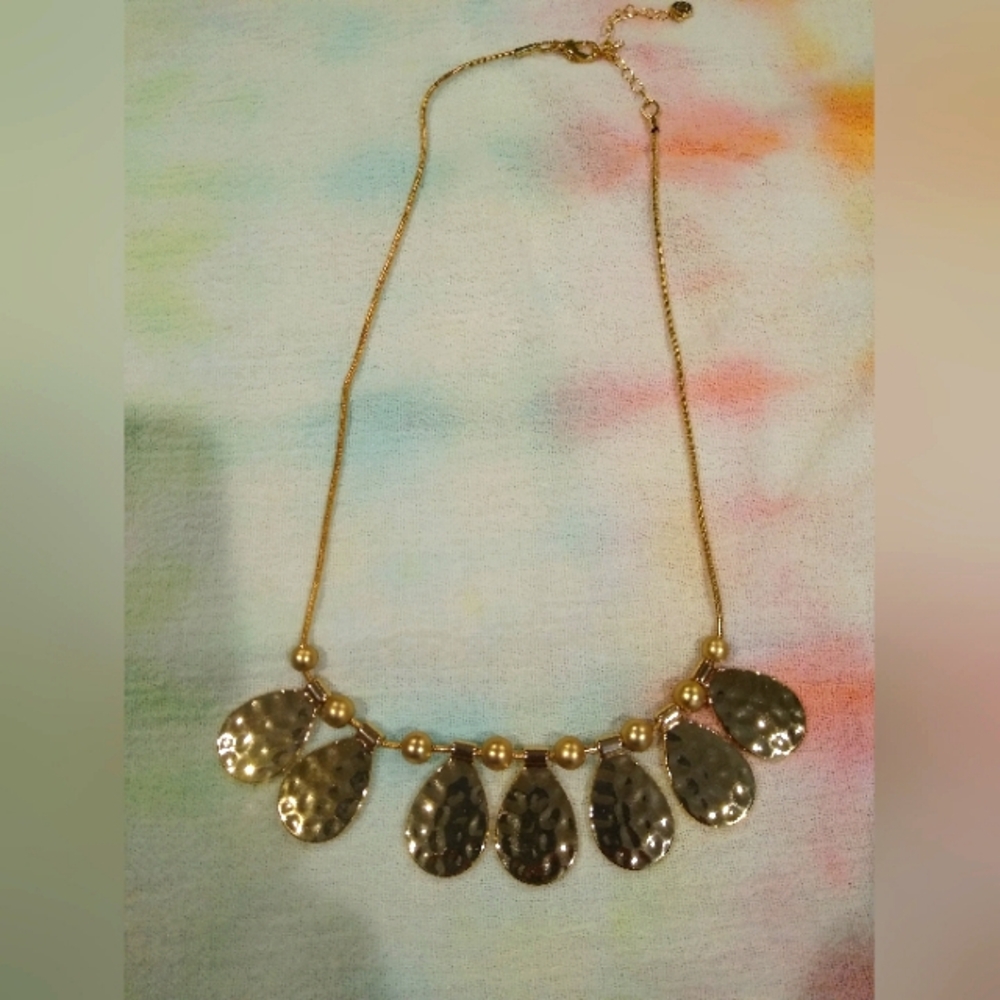 1946 Brand Necklace 22" Hammered Goldtone